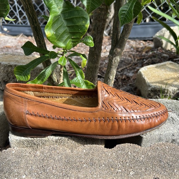 Santoni Men's Loafers Woven Brown Leather Made in ItalySize 9.5 $895 Retail